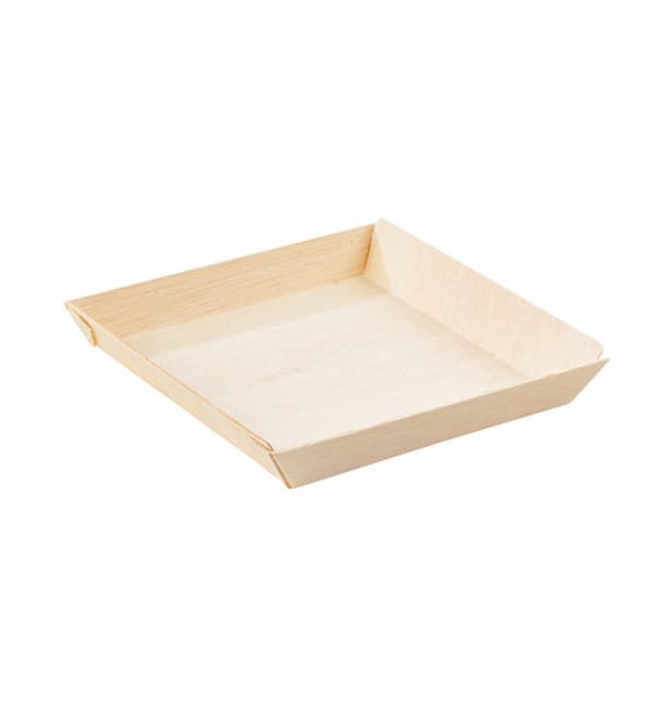 Plato de Madera Cuadrado 13x13x2cm 500ml (100 Uds) Plato de Madera Cuadrado 13x13x2cm 500ml (100 Uds)