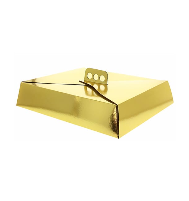 Caja Carton Oro Tarta Cuadrada 19x25x8 cm (100 Uds)