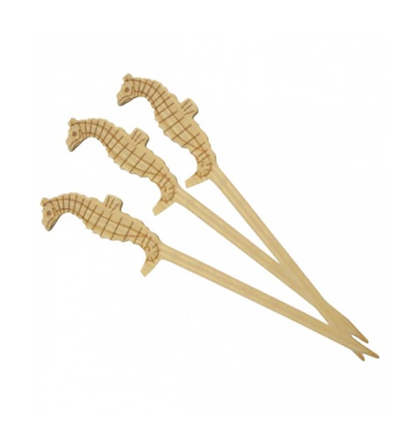 Pinchos de Bambu Decorados Caballito Mar 90 mm (100 Uds)