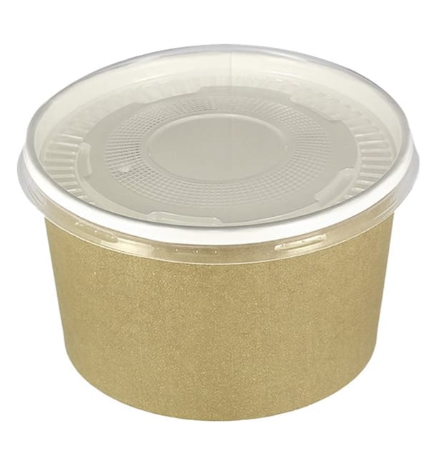 Tarrina de Cartón Kraft con Tapa PP 16 Oz/473ml (25 Uds) Tarrina de Cartón Kraft con Tapa PP 16 Oz/473ml (25 Uds)
