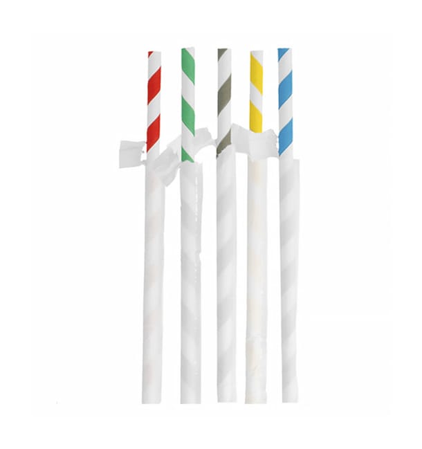 Pajita Recta Papel Rayadas Enfundada Kraft Ø8mm 23,5cm (3.000 Uds) Pajita Recta Papel Rayadas Enfundada Kraft Ø8mm 23,5cm (3.000 Uds)