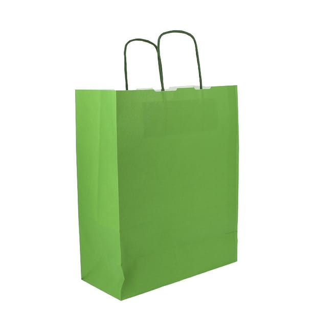 Bolsa Papel Verde con Asas 100g/m² 25+11x31cm (25 Uds)