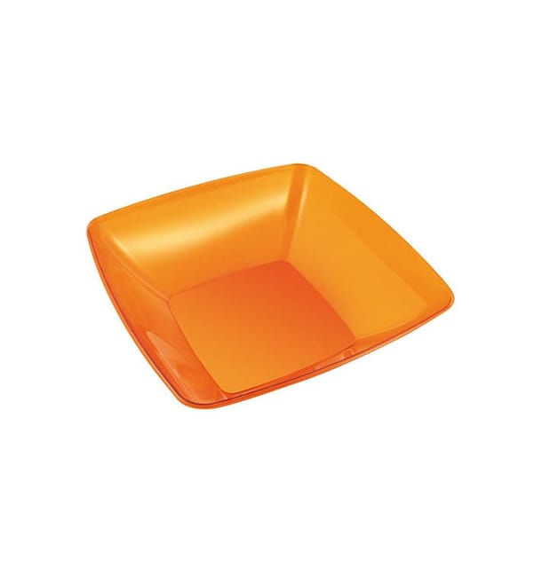 Bol de Plastico Cuadrado Naranja 14x14cm 