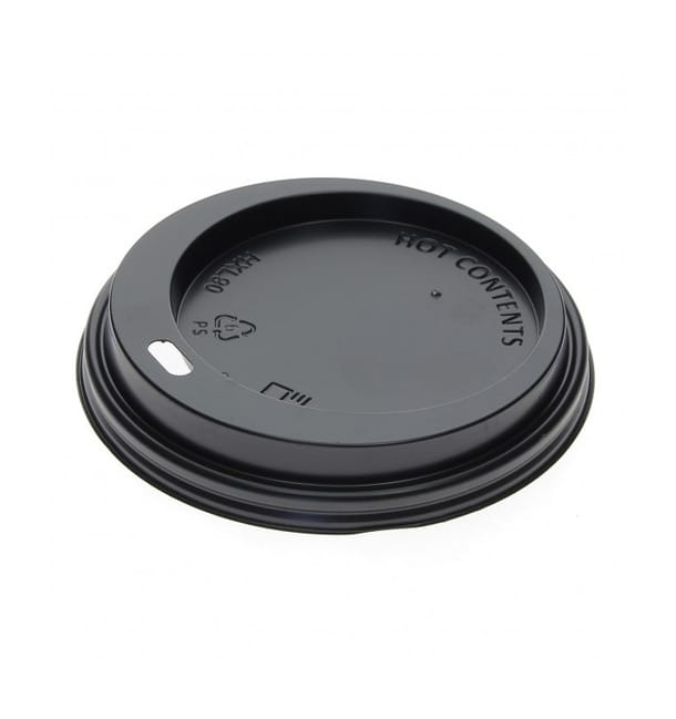 Tapa Travel con Agujero PS para Vaso Cartón Negra Ø8,0cm (100 Uds) Tapa Travel con Agujero PS para Vaso Cartón Negra Ø8,0cm (100 Uds)