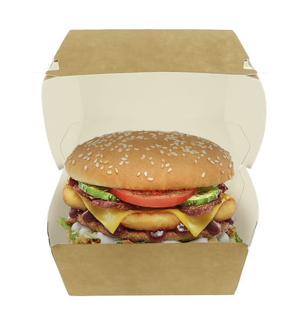 Caja Hamburguesa Mega Kraft Doble Cierre 15,5x15,5x10cm (200 Uds) Caja Hamburguesa Mega Kraft Doble Cierre 15,5x15,5x10cm (200 Uds)