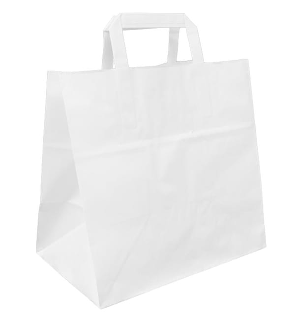 Bolsa Papel Blanca con Asas Planas 70g/m² 26+18x26cm (250 Uds) Bolsa Papel Blanca con Asas Planas 70g/m² 26+18x26cm (250 Uds)