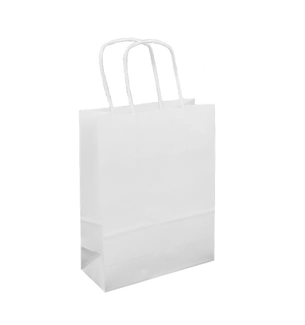 Bolsa Papel Kraft Blanca con Asas 100g/m² 18+8x24cm (25 Uds)