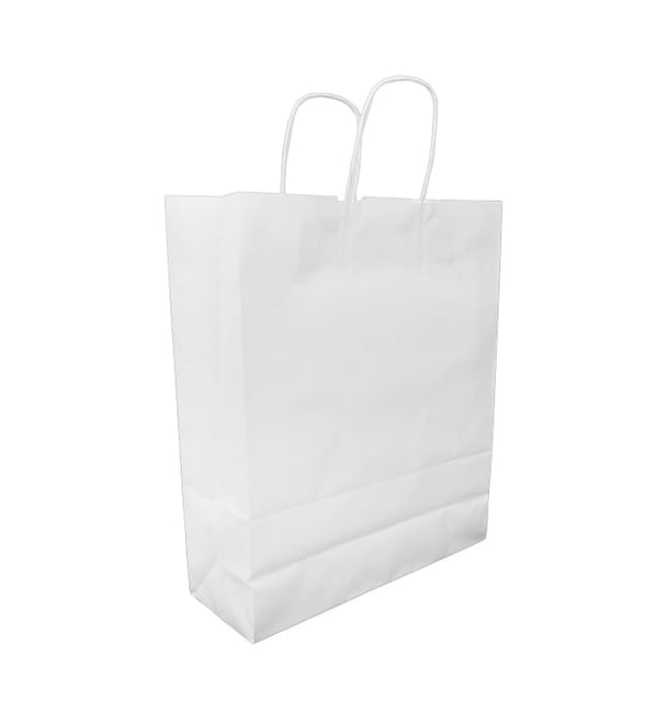 Bolsa Papel Kraft Blanca con Asas 100g/m² 32+12x41cm (25 Uds) Bolsa Papel Kraft Blanca con Asas 100g/m² 32+12x41cm (25 Uds)