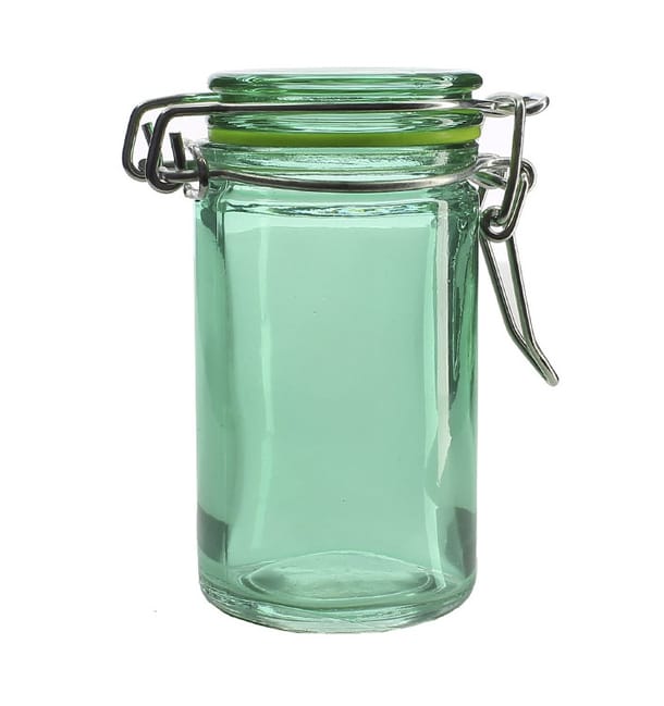 Tarro de Vidrio Hermético Verde 70ml Ø4,5x8cm (8 Uds) Tarro de Vidrio Hermético Verde 70ml Ø4,5x8cm (8 Uds)