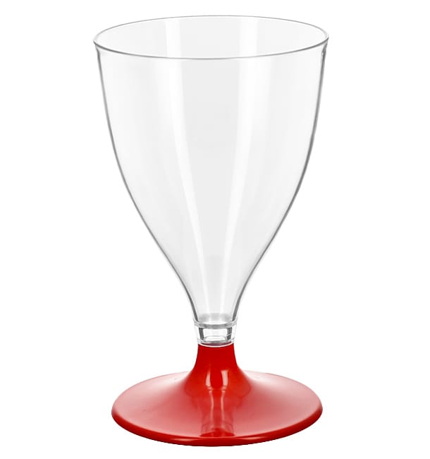 Copa Plástico Reutilizable PS 2P Pie Rojo Agua/Vino 200ml (48 Uds)