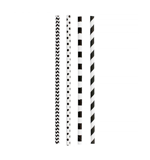 Pajita Recta de Papel Negro Ø6mm 20cm (200 Uds)