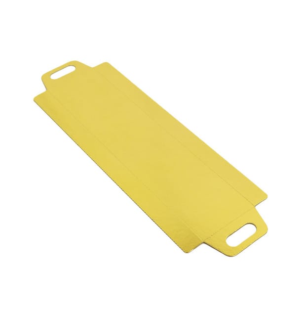 Bandeja Cartón Rectangular Oro Asas 32x7,5 cm (100 Uds) Bandeja Cartón Rectangular Oro Asas 32x7,5 cm (100 Uds)