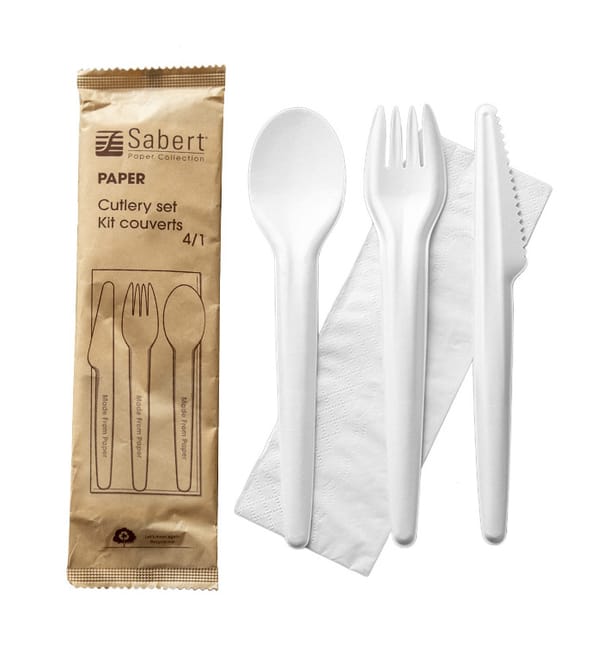 Set Cubiertos Cartón Kraft Tenedor, Cuchillo, Cuchara y Servilleta (300 Uds) Set Cubiertos Cartón Kraft Tenedor, Cuchillo, Cuchara y Servilleta (300 Uds)