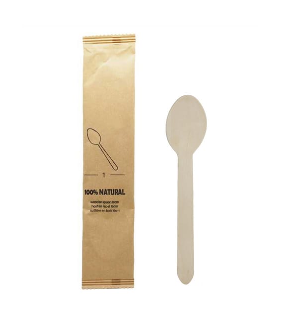 Cuchara de Madera Enfundada 16cm (50 Uds) Cuchara de Madera Enfundada 16cm (50 Uds)
