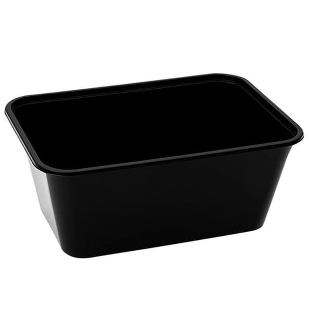 Tarrina Rectangular PP Negra con Tapa 1.000ml 17,3x11,9cm (500 Uds)