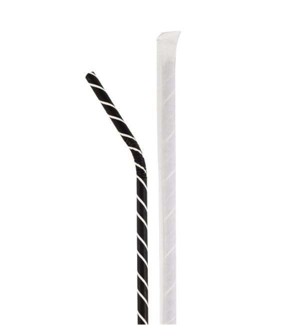 Pajita Flexible Papel Negra Rayas Blancas Enfundada Ø6mm 21cm (100 Uds) Pajita Flexible Papel Negra Rayas Blancas Enfundada Ø6mm 21cm (100 Uds)