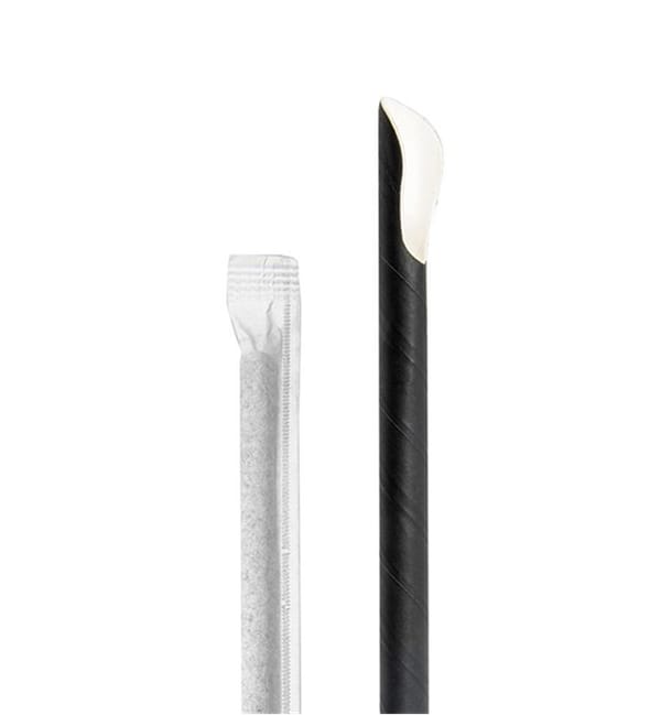 Pajita Cuchara Papel Negro Rayas Blancas Enfundada Ø8mm 20cm (100 Uds) Pajita Cuchara Papel Negro Rayas Blancas Enfundada Ø8mm 20cm (100 Uds)