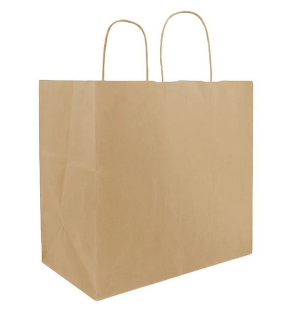 Bolsa Papel Kraft con Asa Rizadas 80g/m² 32+16x26cm (25 Uds)